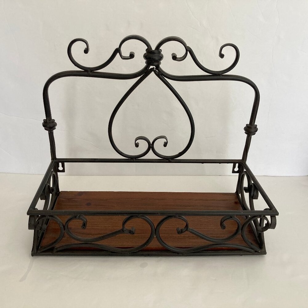 Vintage Wooden Iron Scroll Wall Shelf 12" Wide